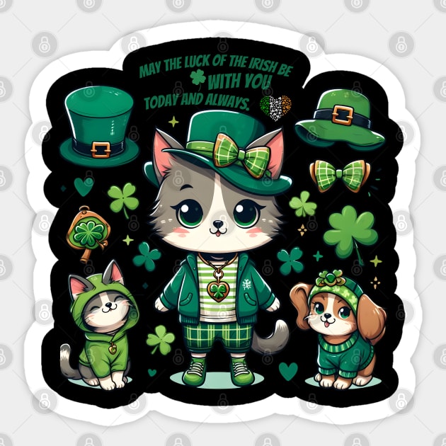 Lucky Feline Friends - St. Patrick’s Day Cat Design Sticker by FreshIdea8